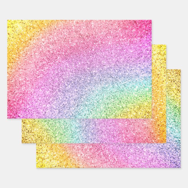 Rainbow Pastel Glitzer Muster Decoupage  Geschenkpapier Set (Set)