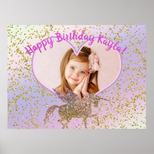 Rainbow Pastel Glitzer Unicorn Party Foto Banner Poster