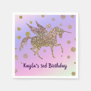 Rainbow Pastel Gold Dots Unicorn Geburtstagsparty Serviette