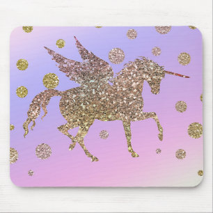 Rainbow Pastel Gold Dots Unicorn Trendy Girls Mousepad