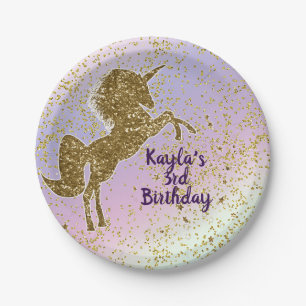 Rainbow Pastel Gold Glitzer Einhorn Sterne Party Pappteller