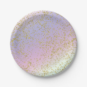 Rainbow Pastel Gold Glitzer Fantasy Birthday Party Pappteller