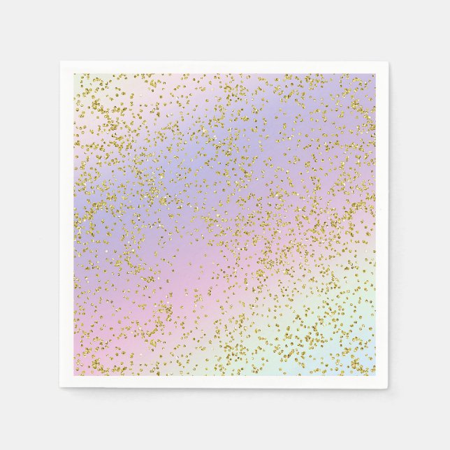 Rainbow Pastel Gold Glitzer Fantasy Birthday Party Serviette (Vorderseite)