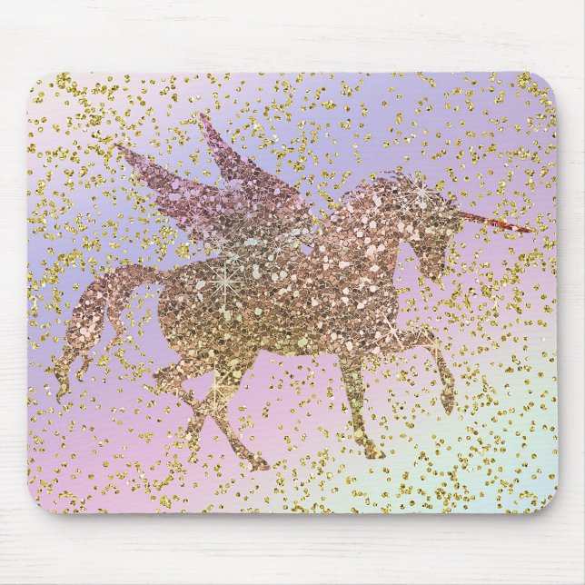 Rainbow Pastel Gold Glitzer Unicorn Mousepad (Vorne)