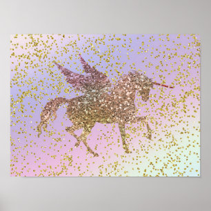 Rainbow Pastel Gold Glitzer Unicorn Poster