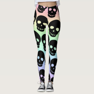 Rainbow Pastel Goth Skulls Big Print Leggings
