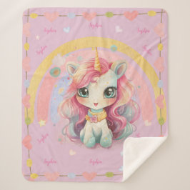 Rainbow Pastel Lilac Kawaii Unicorn mit Namen Sherpadecke