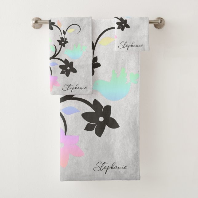 Rainbow Pastel Lovebirds Badetuch Set (Insitu)