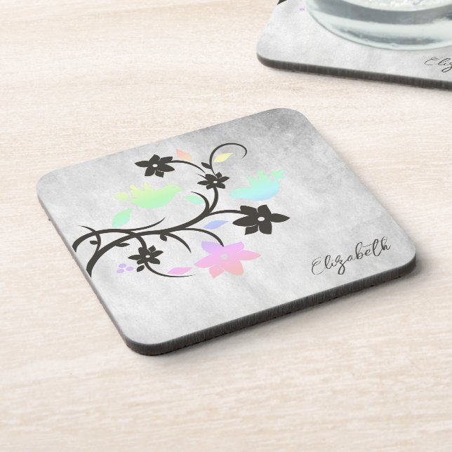 Rainbow Pastel Lovebirds Getränke Coaster Getränkeuntersetzer (Linke Seite)
