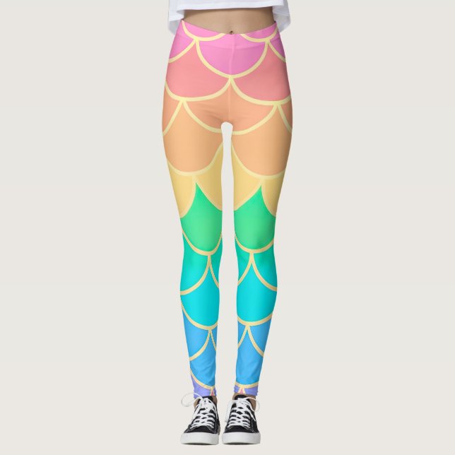 Rainbow Pastel Mermaid Leggings (Vorderseite)