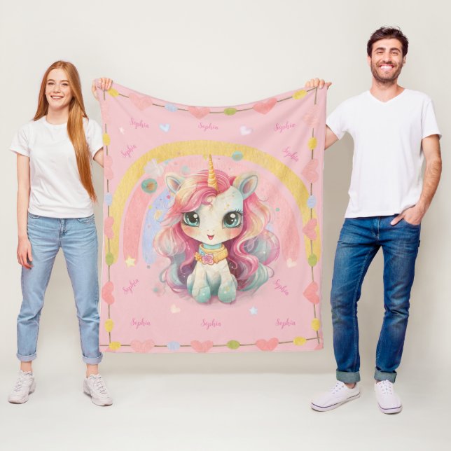 Rainbow Pastel Rose Kawaii Unicorn Fleecedecke (Beispiel)