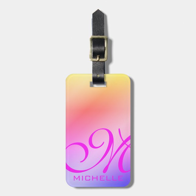 Rainbow Pastel Script Mit Monogramm II Gepäckanhänger (Vorderseite vertikal)
