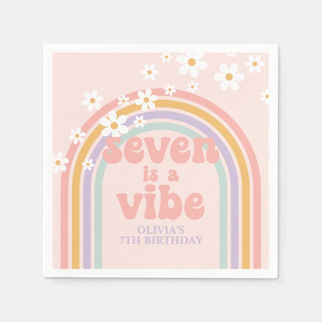Rainbow Pastel Seven ist ein Vibe 7. Geburtstag Serviette (Vorderseite)