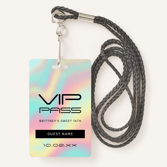 Rainbow Pastel Sweet 16. VIP Pass Lanyard Ausweis (Vorderseite mit Schlüsselband)