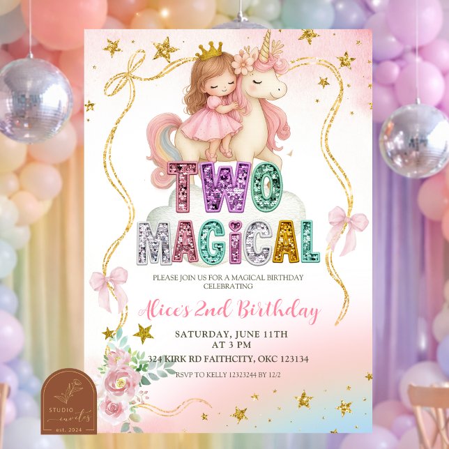 Rainbow Pastel Unicorn TWO Magical Birthday Invita Einladung (Von Creator hochgeladen)