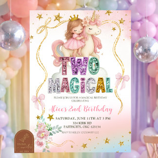 Rainbow Pastel Unicorn TWO Magical Birthday Invita Einladung