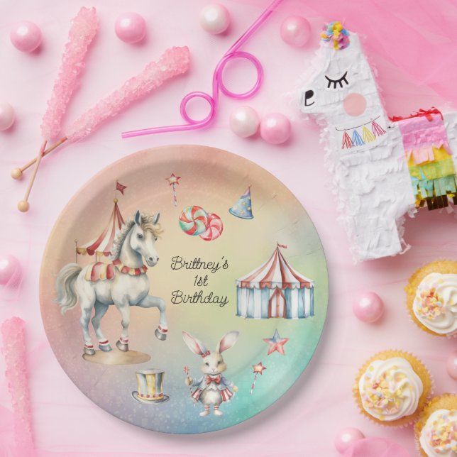 Rainbow Pastel w Animals 1. Geburtstag Party Pappteller (Party)