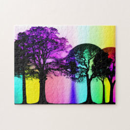Rainbow Pastels unter Black Tree Silhouetten Puzzle