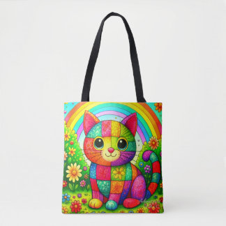 Rainbow Patchwork Cat Art
