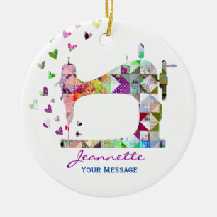 Rainbow Patchwork Quilt Nähmaschine Keramik Ornament