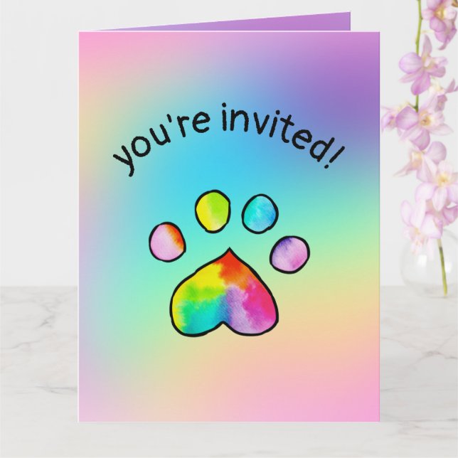 Rainbow Paw Print Birthday Party Einladung (Orchidee)