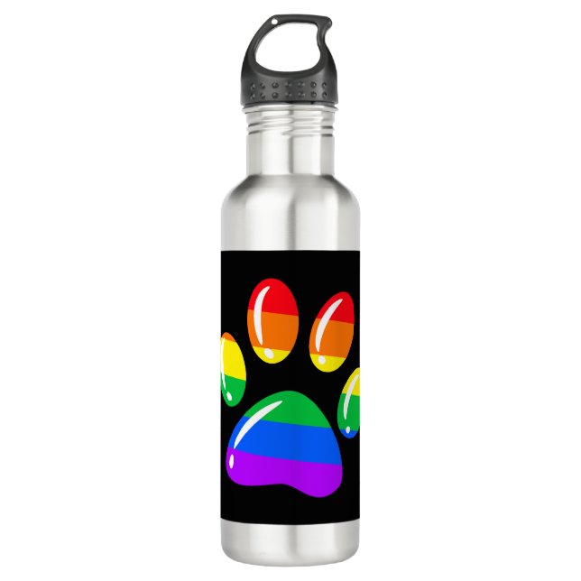 Rainbow Paw Print Dog Paw LGBT Pride LGBT-Unterstü Edelstahlflasche (Vorderseite)
