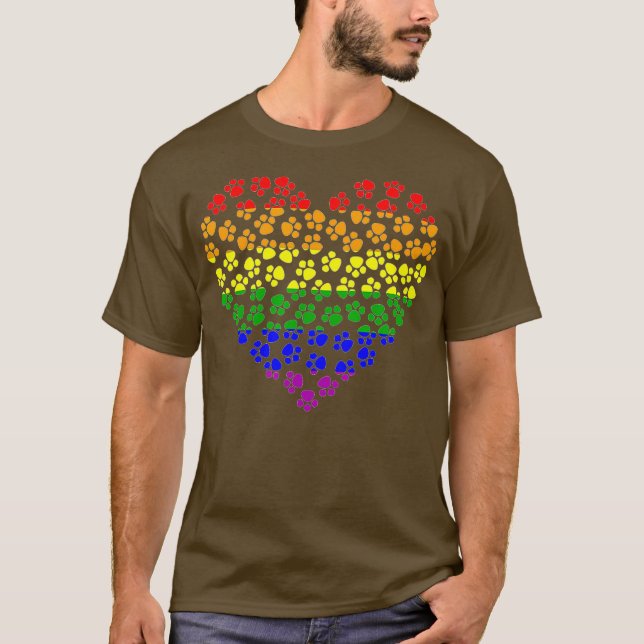 Rainbow Paw Print Heart Gay Pride Flag Hund Lover T-Shirt (Vorderseite)