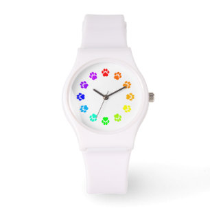Rainbow Pawprint White Women's Watch Armbanduhr