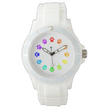 Rainbow Pawprint White Women's Watch