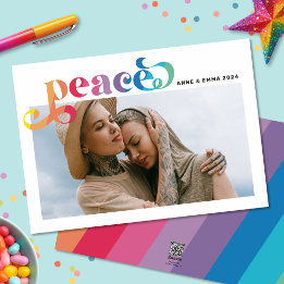 Rainbow Peace Colorful Holiday Foto Card Feiertagskarte