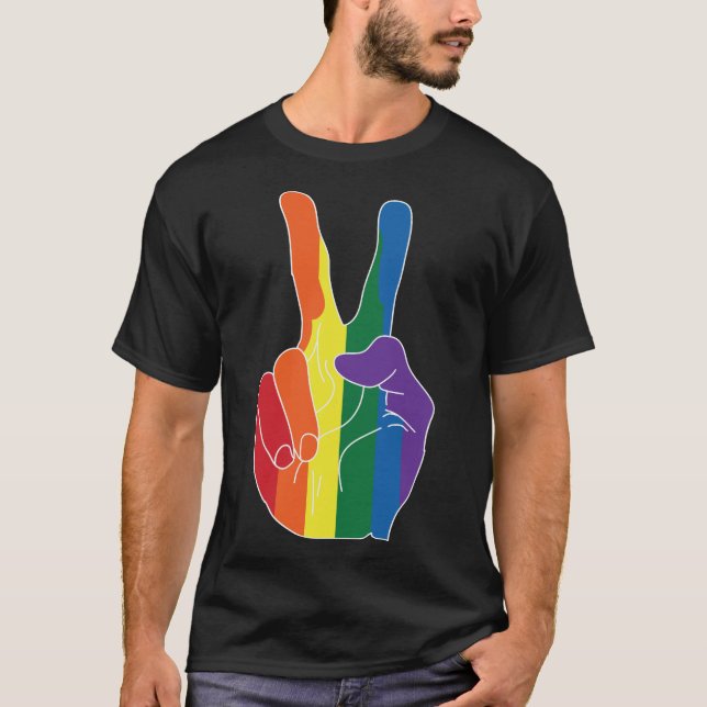 Rainbow Peace Hand, LGBT Gay Pride Monat T-Shirt (Vorderseite)