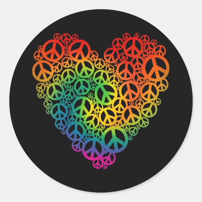 Rainbow Peace Heart Runder Aufkleber (Vorderseite)