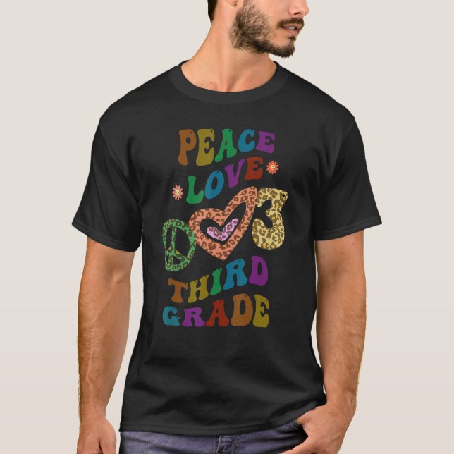 Rainbow PEACE LIEBE DRITTER GRAD Leopard Print Ret T-Shirt (Vorderseite)