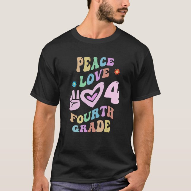 Rainbow Peace Liebe VIRTH GRADE Retro 4th Gr Littl T-Shirt (Vorderseite)