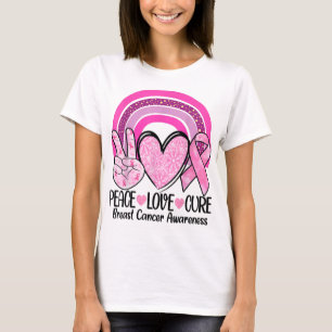 Rainbow Peace Love Cure Pink Ribbon Breast Cancer T-Shirt