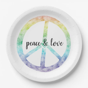 Rainbow Peace Schild mit Herz personalisiert Pappteller