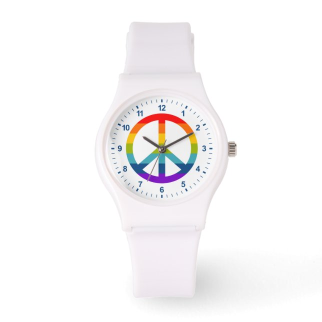 Rainbow Peace Sign Armbanduhr (Vorderseite)