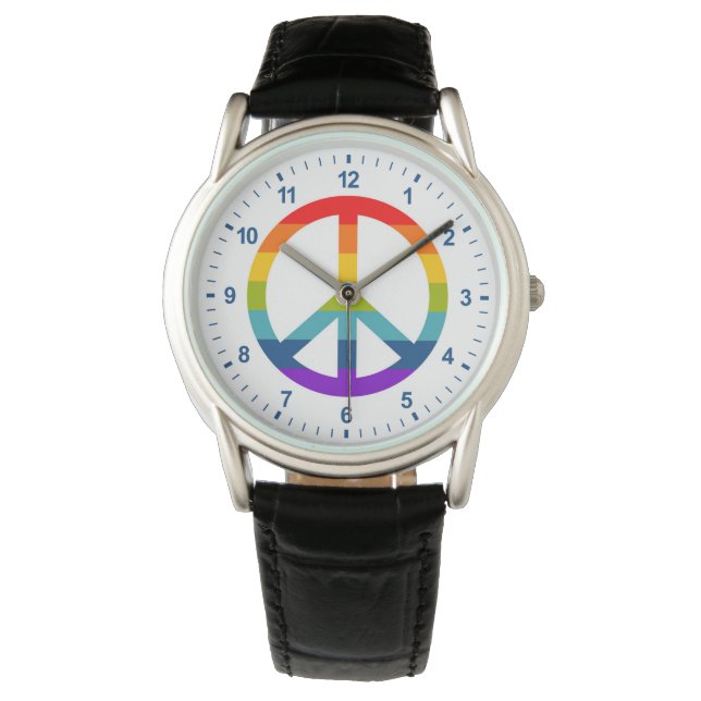 Rainbow Peace Sign Armbanduhr (Vorderseite)