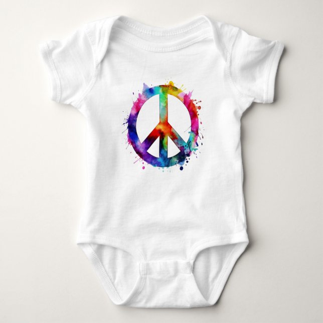 Rainbow Peace Sign Baby Strampler (Vorderseite)