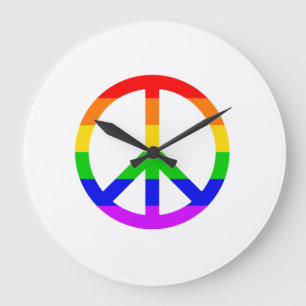 Rainbow Peace Sign Große Wanduhr