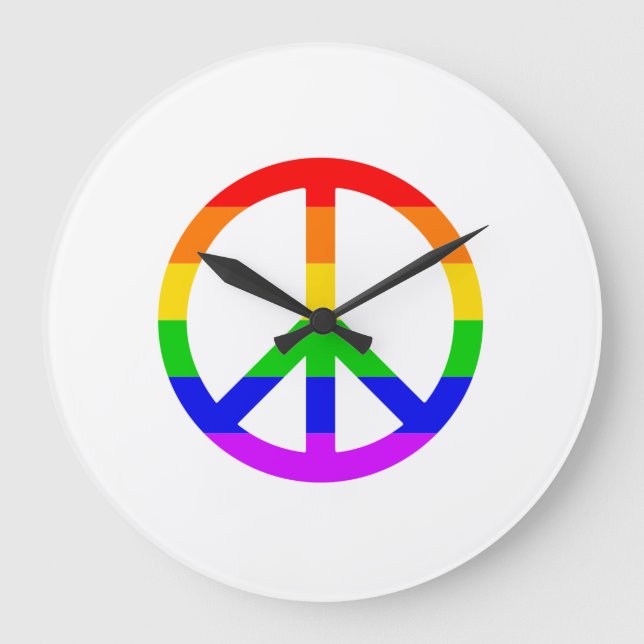 Rainbow Peace Sign Große Wanduhr (Vorderseite)