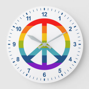 Rainbow Peace Sign Große Wanduhr