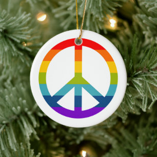 Rainbow Peace Sign Keramik Ornament