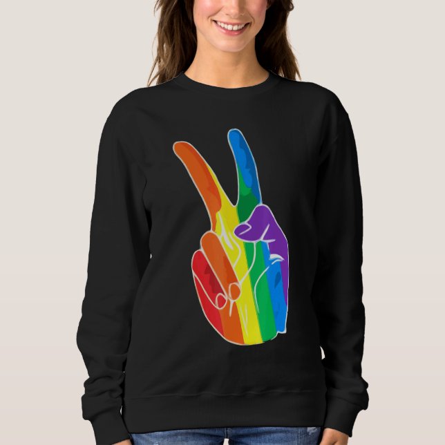 Rainbow Peace Sign Liebe Lesbian Gay LGBT Pride Sweatshirt (Vorderseite)