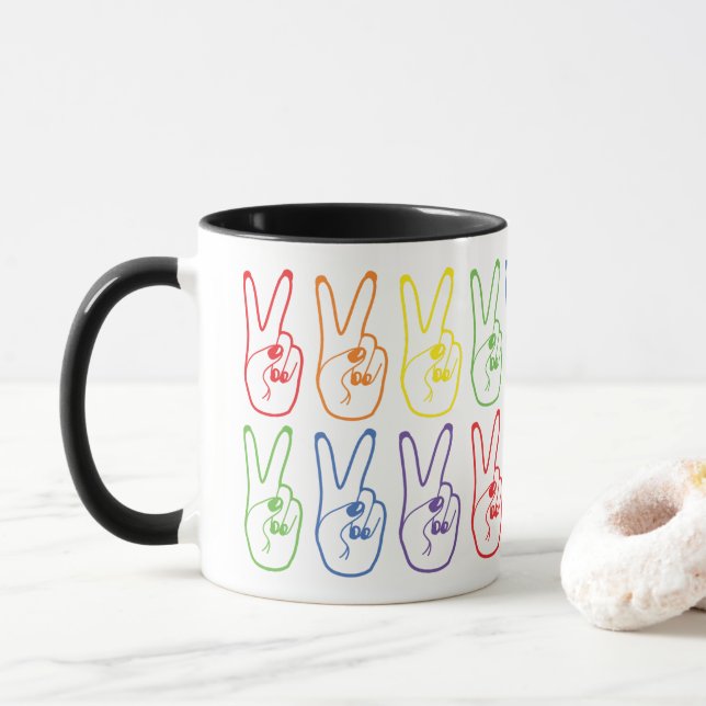 Rainbow Peace Sign Links Handfarbene Deures Tasse (Mit Donut)