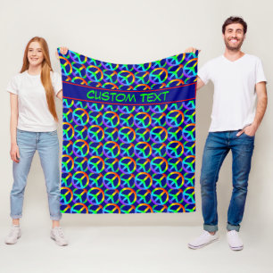 Rainbow Peace Sign mit/ Benutzerdefinierter Text Fleecedecke