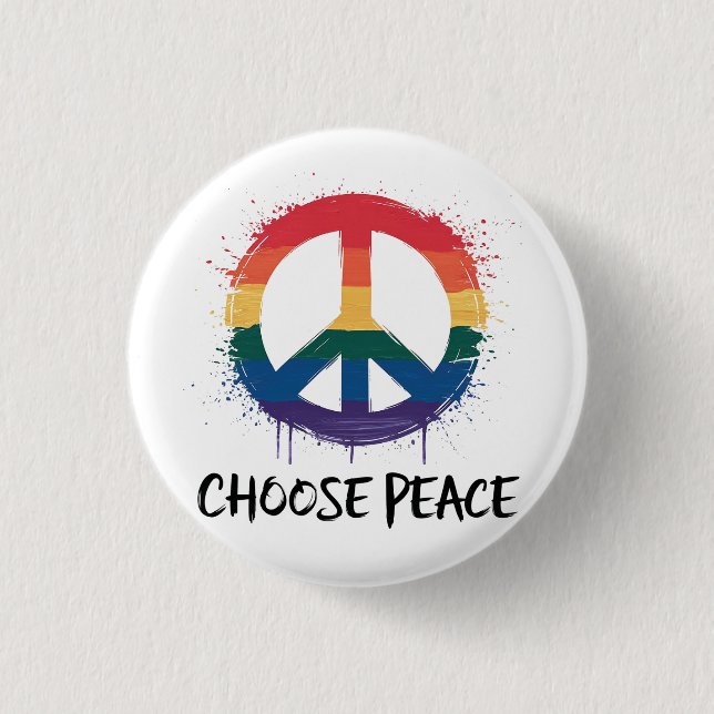 Rainbow Peace Sign mit "Choose Peace" Text Button (Vorderseite)