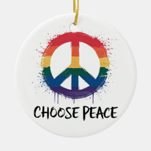 Rainbow Peace Sign mit "Choose Peace" Text Keramik Ornament