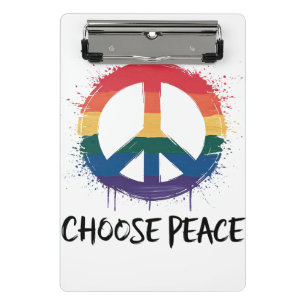Rainbow Peace Sign mit "Choose Peace" Text Mini Klemmbrett