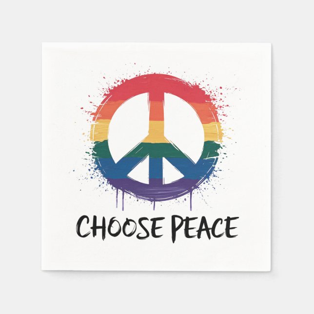 Rainbow Peace Sign mit "Choose Peace" Text Serviette (Vorderseite)